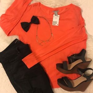 NWT H&M Fine Knit Sweater, Coral, size M